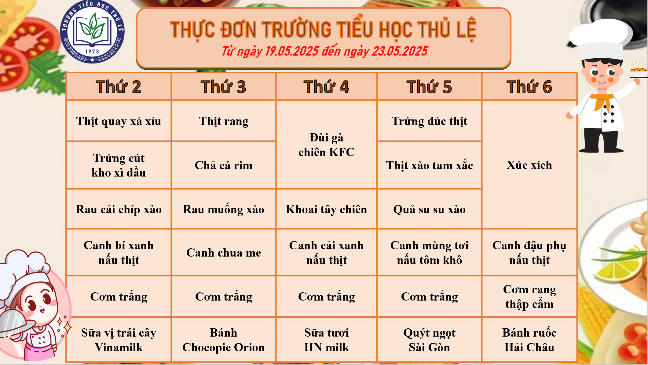Thực đơn tuần 4 - Tháng 5/2025