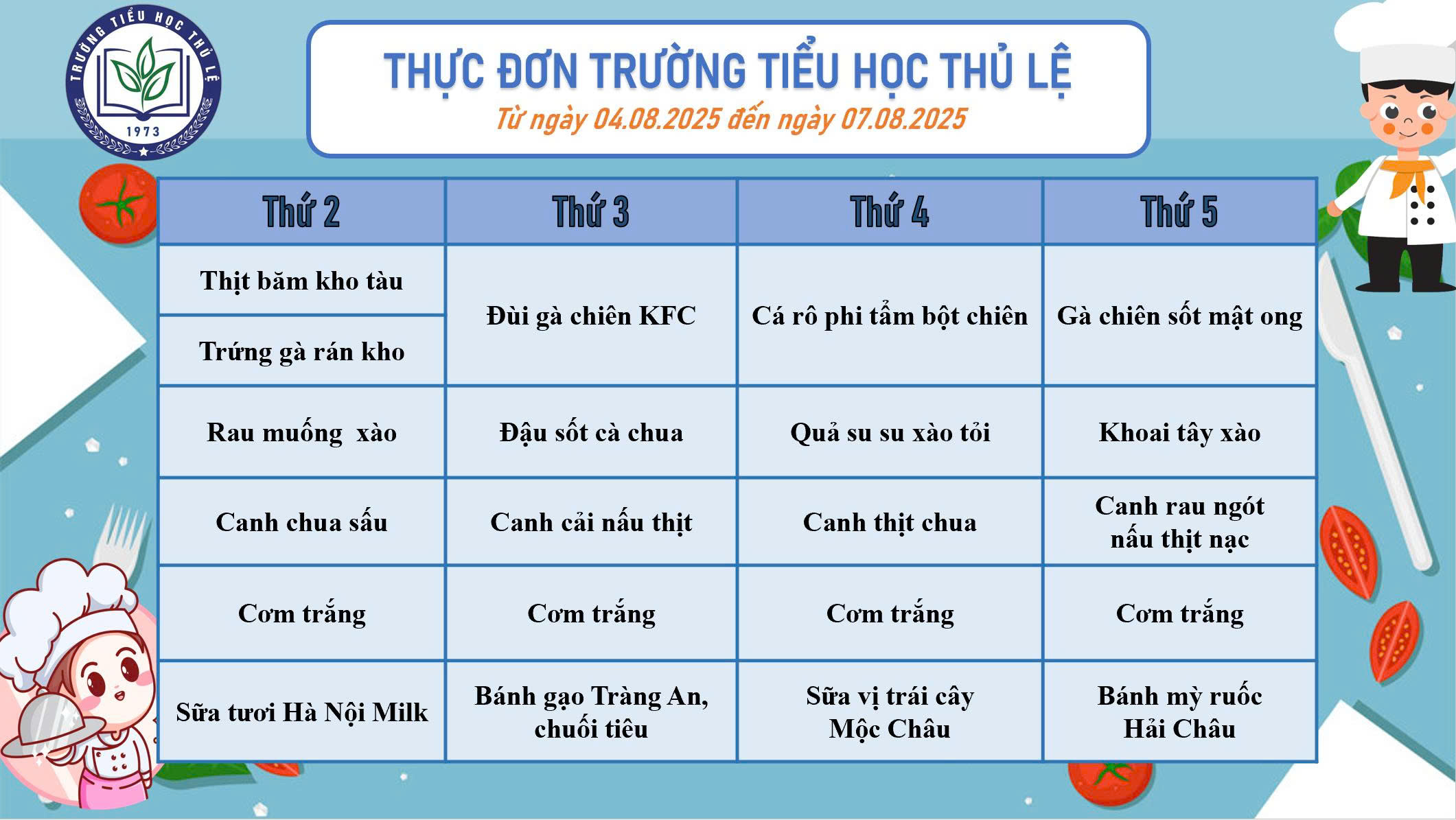 Thực đơn tuần 2 - Tháng 8/2025