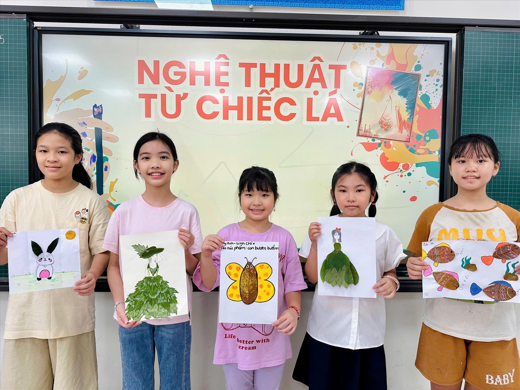 Học sinh khối 5 hào hứng trải nghiệm sáng tạo đầy sắc màu từ những chiếc lá
