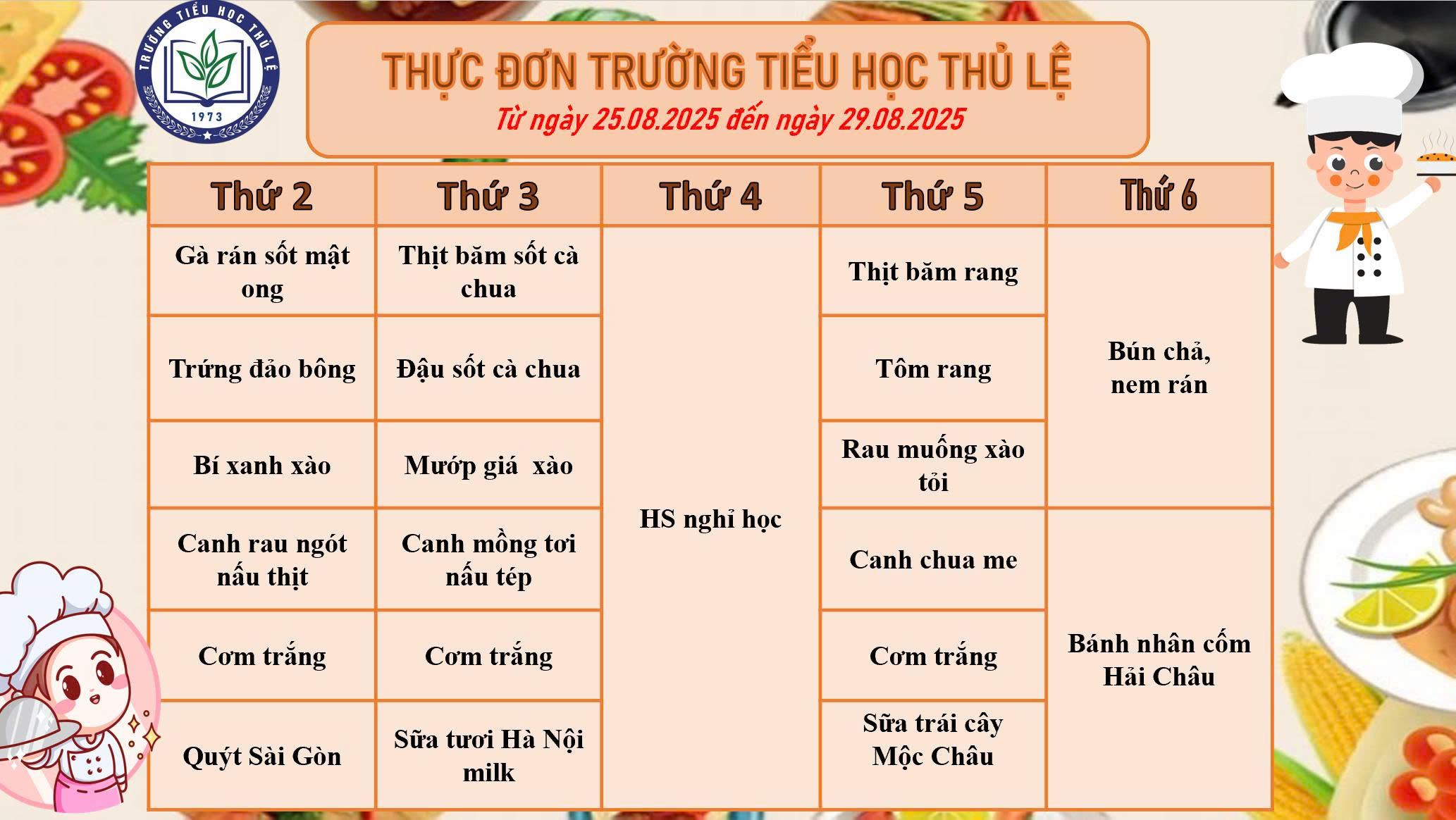 Thực đơn tuần 5 - Tháng 8/2025