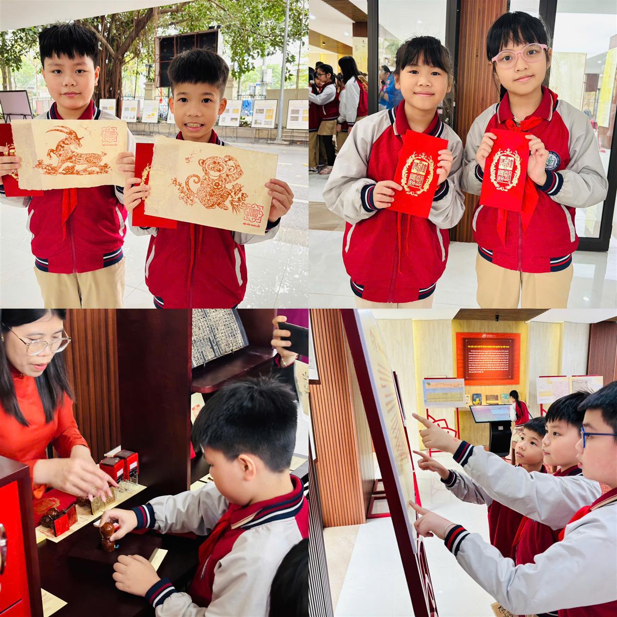 Cô và trò lớp 4C tham gia trải nghiệm “Thưởng Lãm Châu Phê – Lưu dấu Mộc bản”