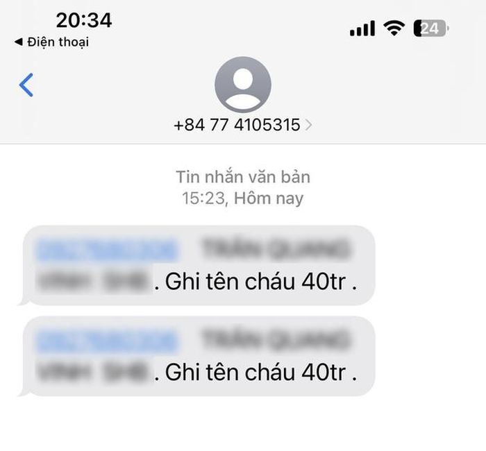 Kẻ xấu gửi số tài khoản yêu cầu anh Hưng chuyển tiền.