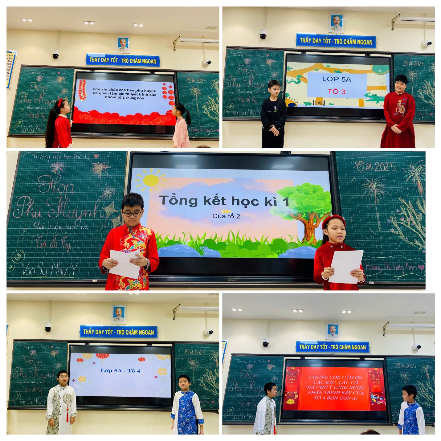 A group of people standing in front of a blackboard

Description automatically generated